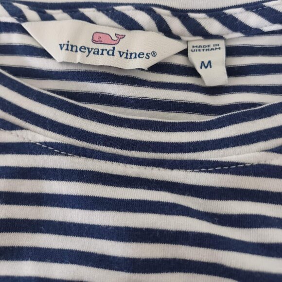 Vineyard Vines Women’s M Long Sleeve Top Navy White Striped Tie Front Cotton - Picture 2 of 5